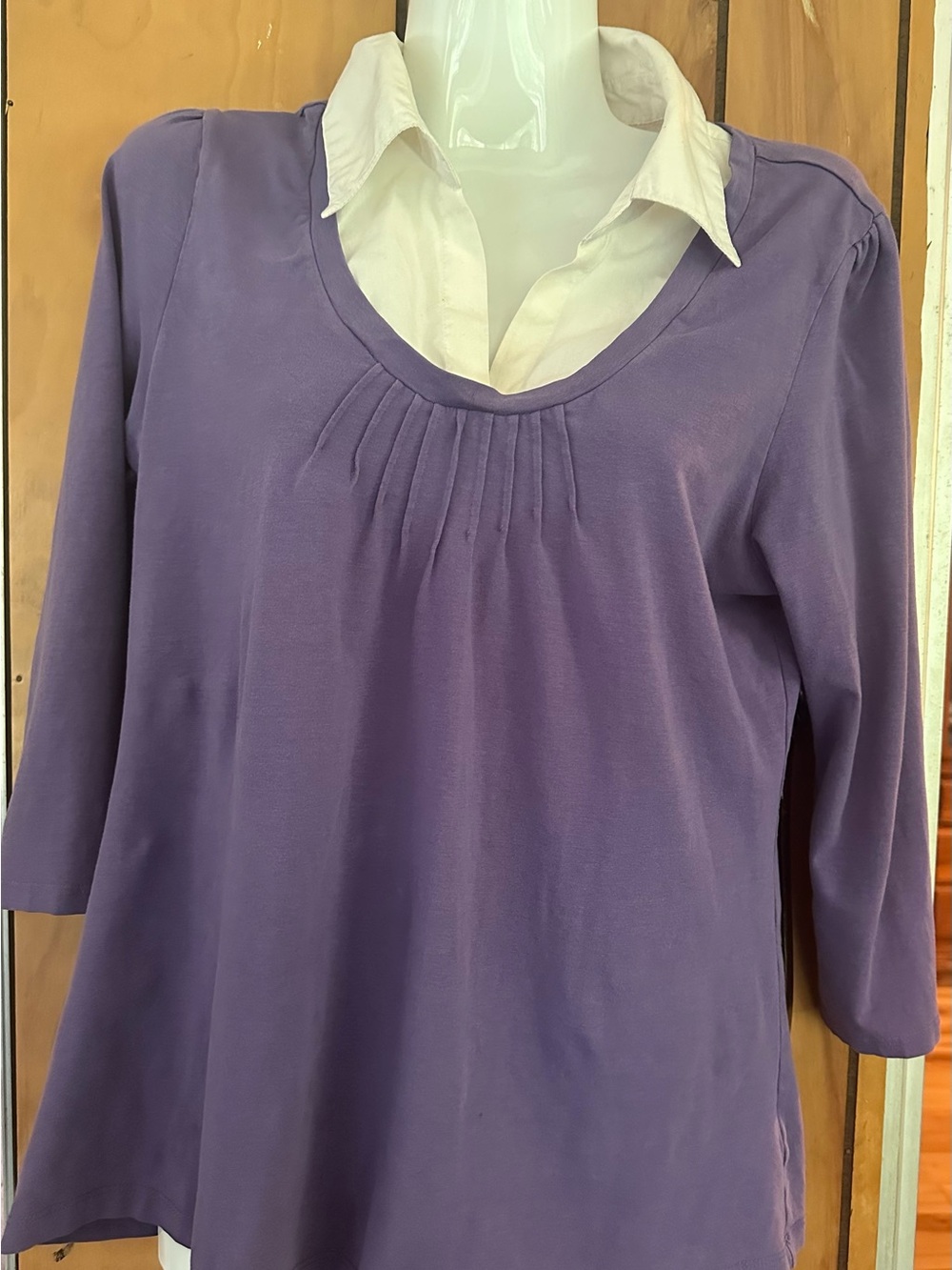 Style & Co. Petite Lavender Pleated Scoop Neck Long Sleeve Top